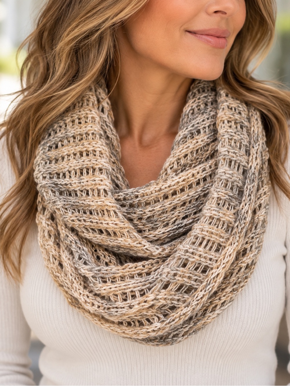 Express Open Knit Infinity Scarf Beige Gray One Size